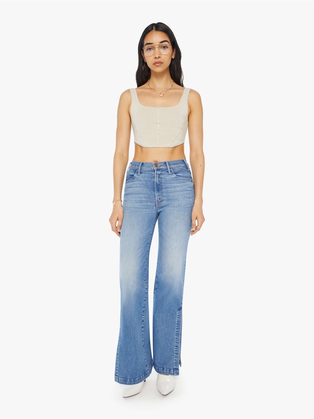 MOTHER The Hustler Sidewinder A Side of Rice and Beans Wide Leg Light Wash Jeans